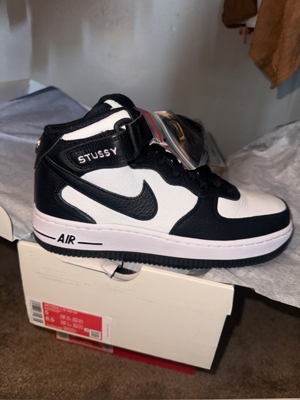 Stussy x Nike Air Force 1 Mid Black and White High-Top Sneakers